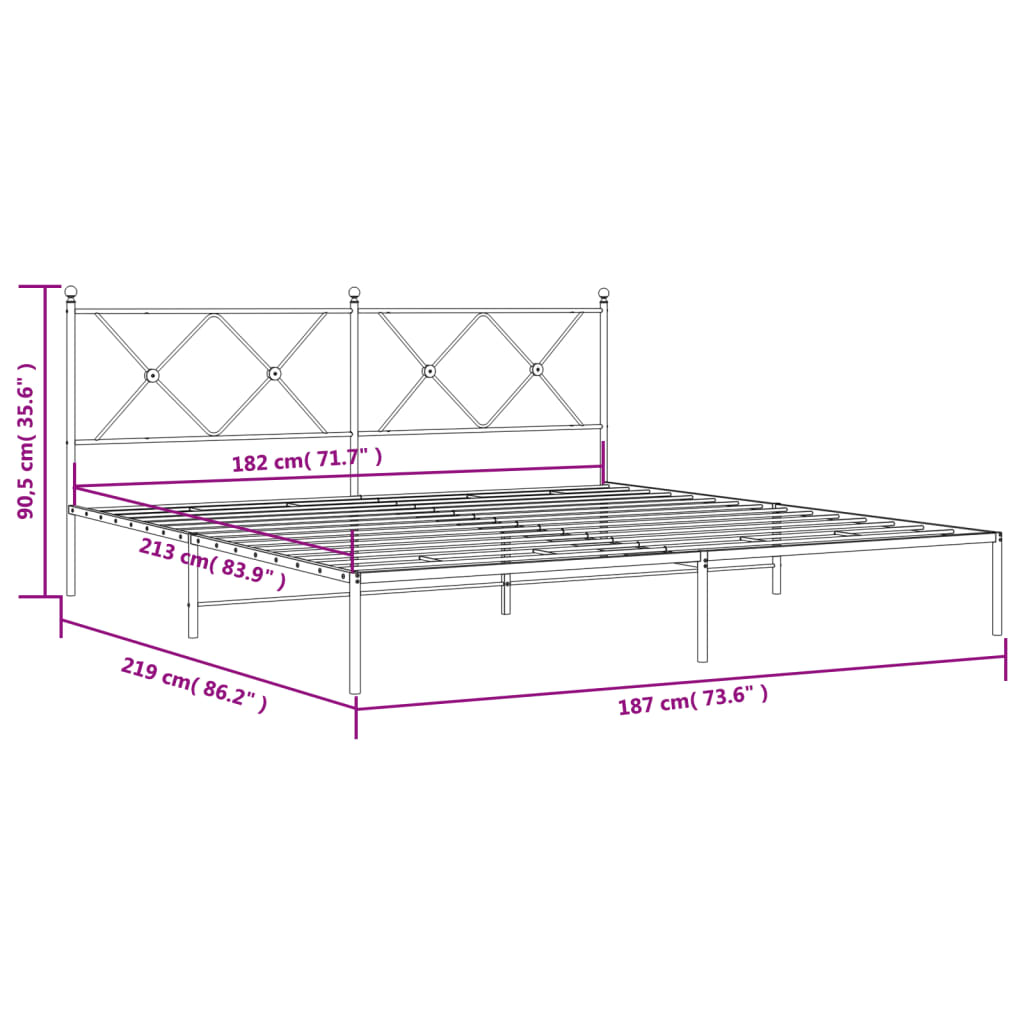 Metalni okvir za krevet s uzglavljem bijeli 183x213 cm