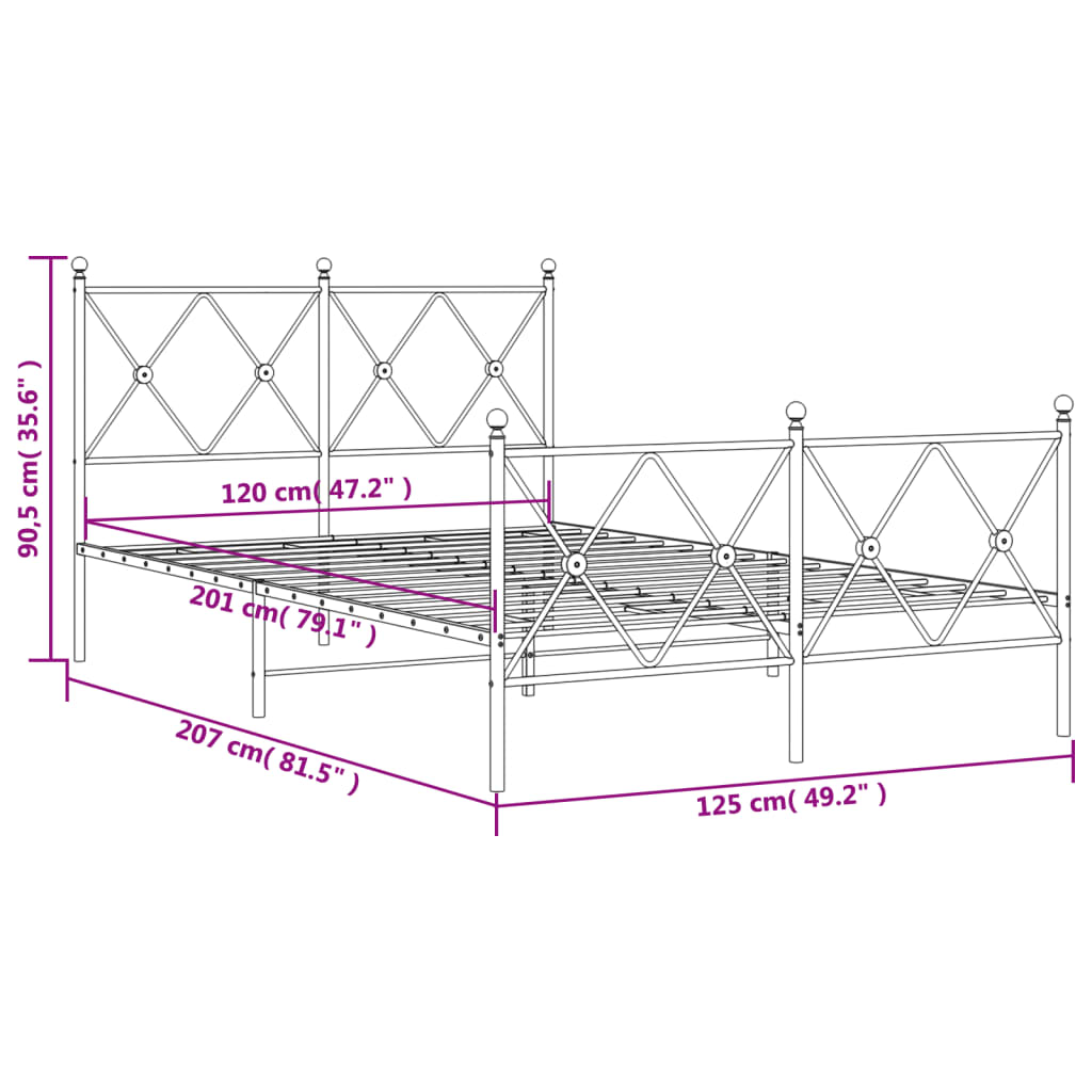 Metalni okvir kreveta uzglavlje i podnožje bijeli 120x200 cm
