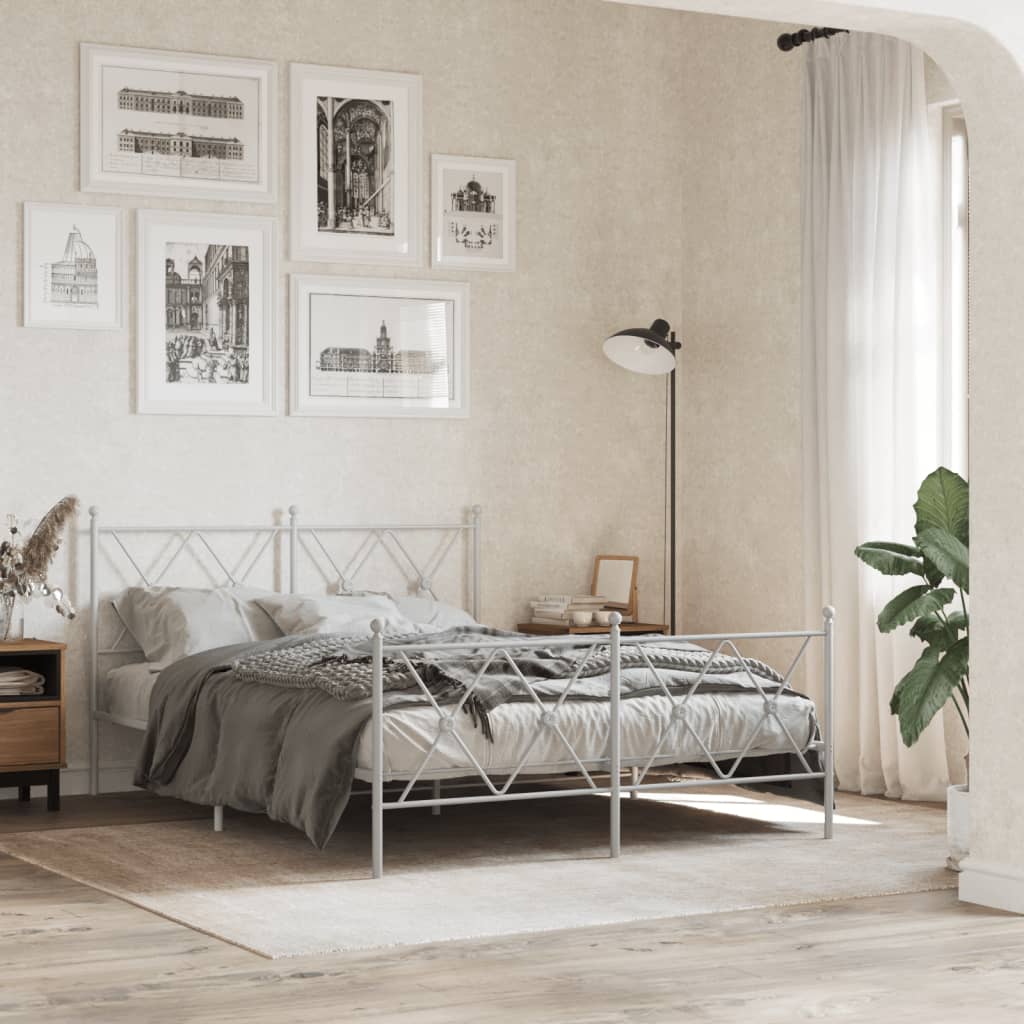 Metalni okvir kreveta uzglavlje i podnožje bijeli 140 x 190 cm