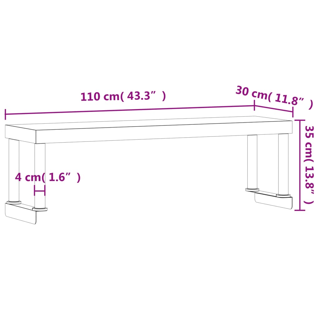 Polica za radni stol 110 x 30 x 35 cm od nehrđajućeg čelika