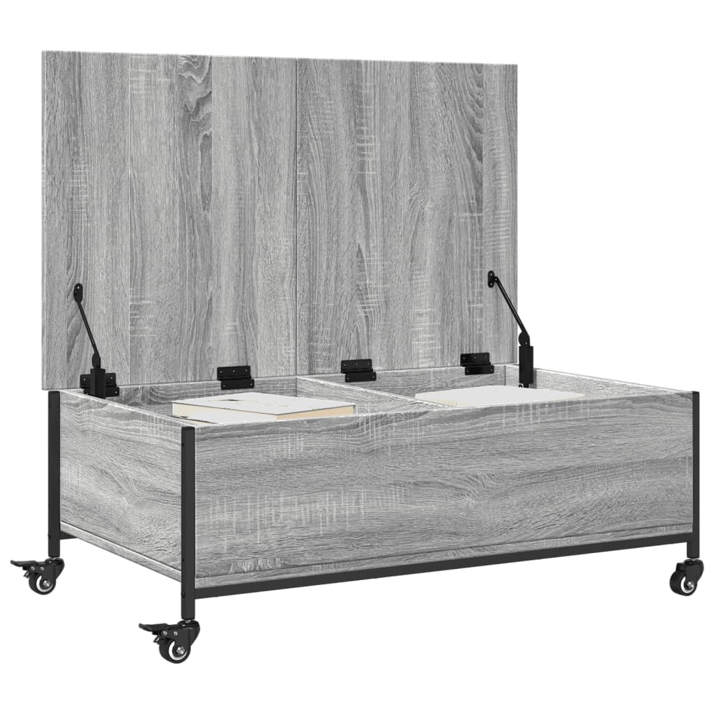 Stolić za kavu s kotačima siva boja hrasta 91x55x34 cm drveni