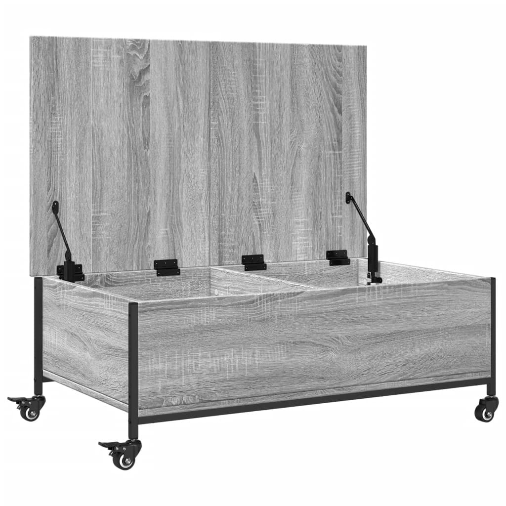 Stolić za kavu s kotačima siva boja hrasta 91x55x34 cm drveni