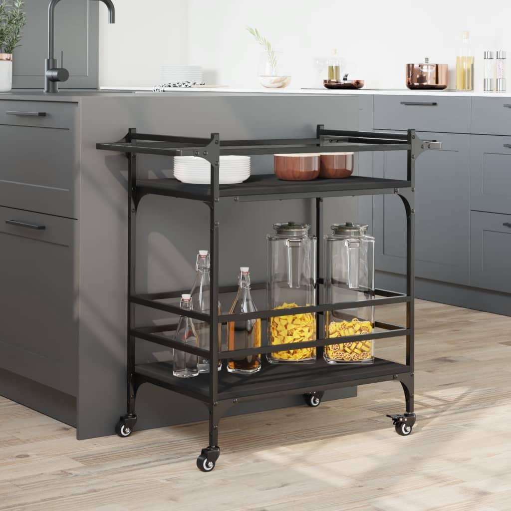 Kuhinjska kolica crna 82 x 40 x 78,5 cm od konstruiranog drva