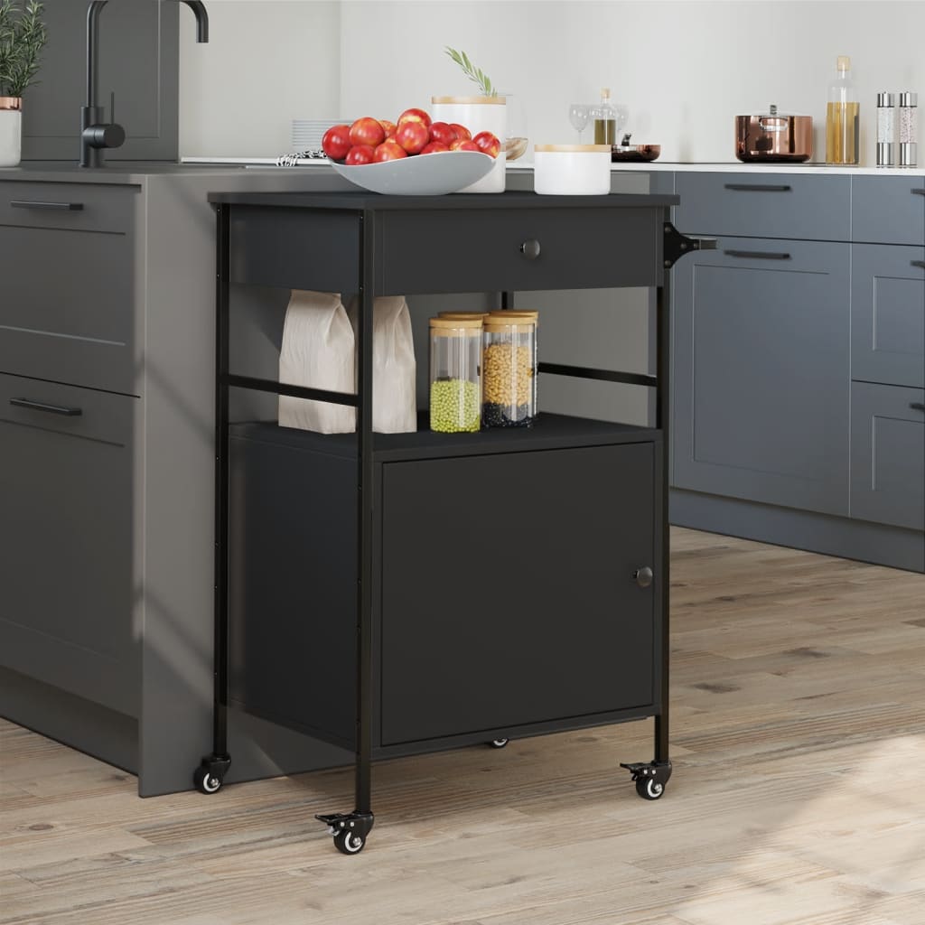Kuhinjska kolica crna 56 x 43 x 89,5 cm od konstruiranog drva