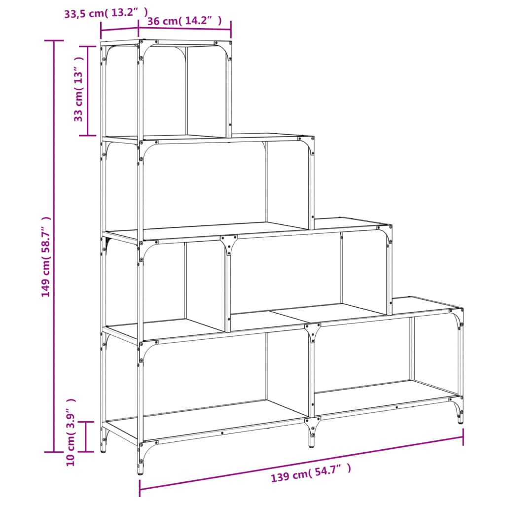 Regal za knjige 4 razine crni 139x33,5x149 cm konstruirano drvo
