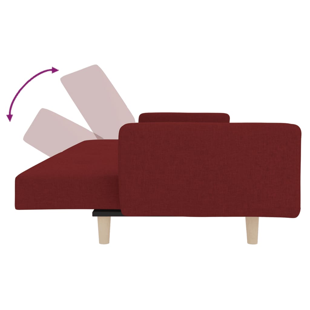 Dvosjed na razvlačenje s dva jastuka boja vina od tkanine