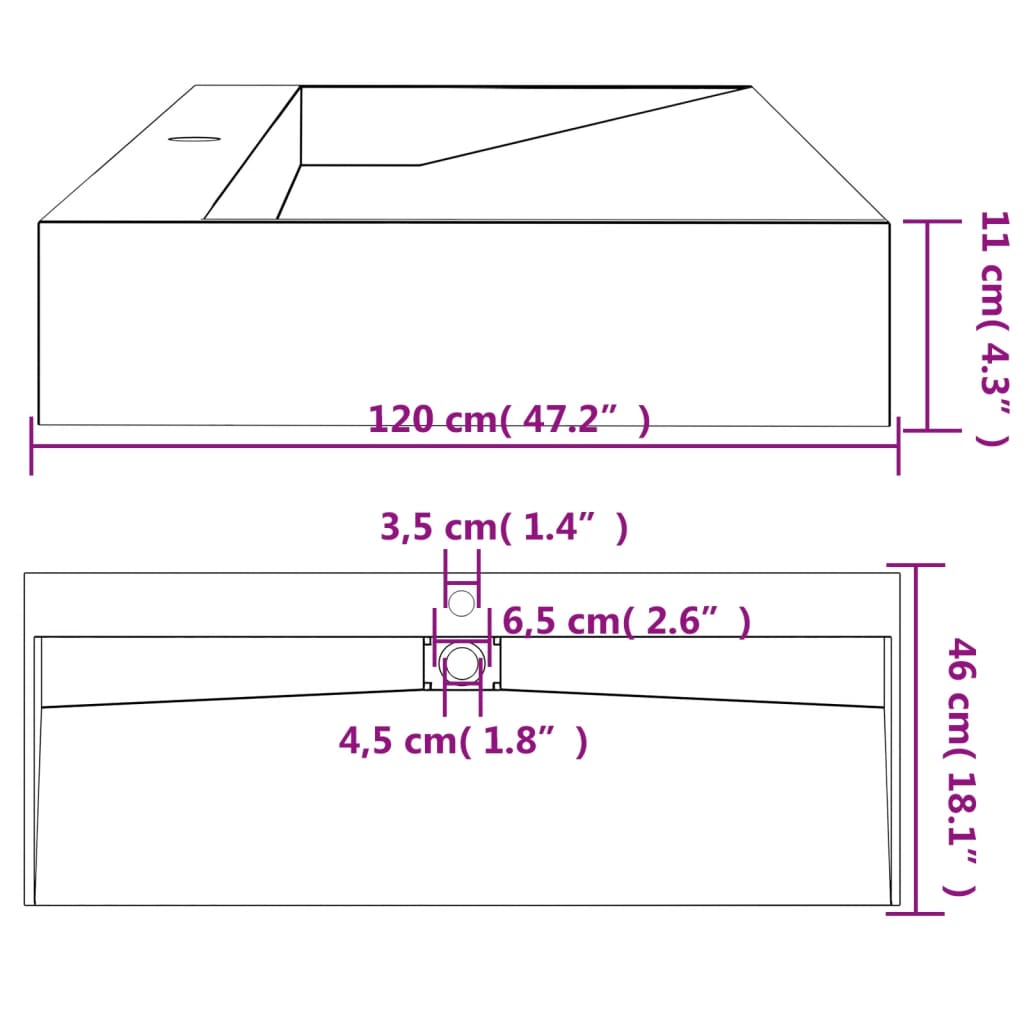 Umivaonik od lijevanih minerala i mramora 120x46x11 cm mat crni