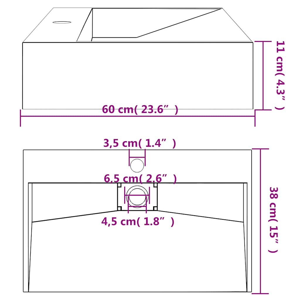 Umivaonik od lijevanih minerala/mramora 60x38x11 cm antracit