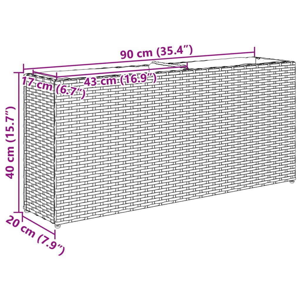 Vrtna sadilica s 2 posude smeđa 90 x 20 x 40 cm od poliratana