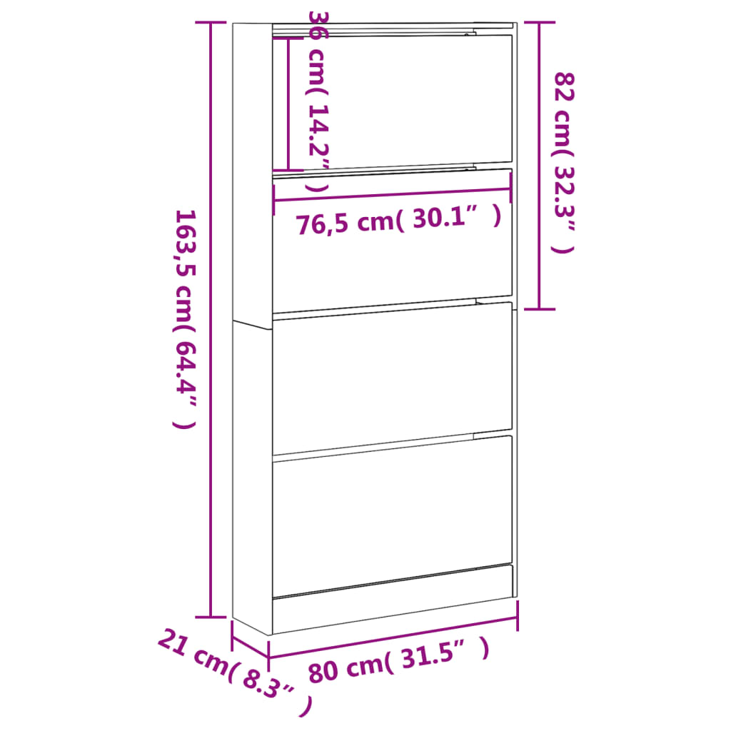 Ormarić za cipele s 4 ladice siva boja betona 80x21x163,5 cm