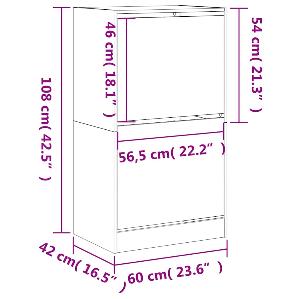 Ormarić za cipele s 2 preklopne ladice crni 60 x 42 x 108 cm