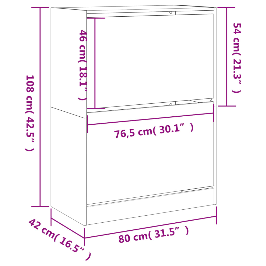 Ormarić za cipele s 2 ladice siva boja betona 80x42x108 cm