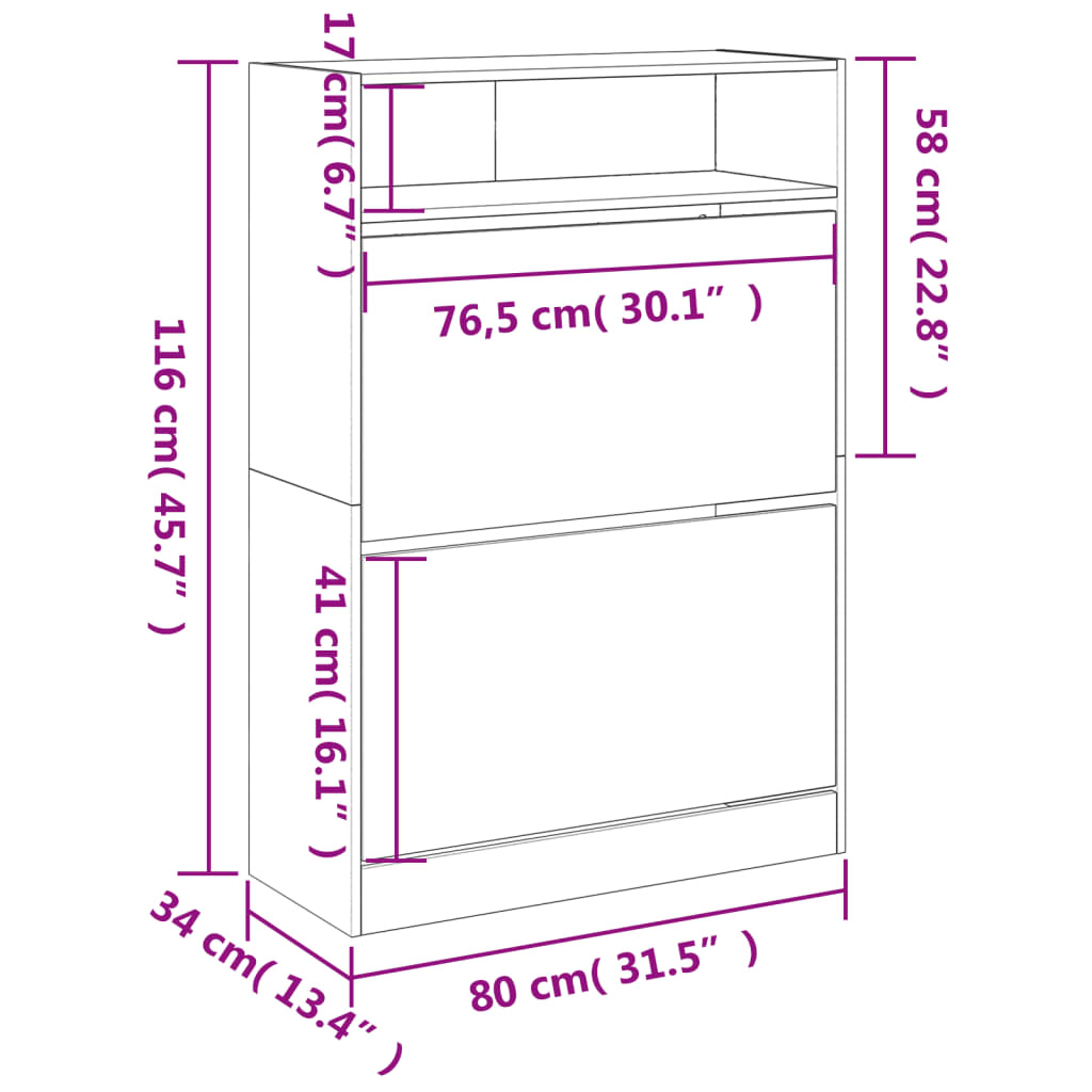 Ormarić za cipele s 2 preklopne ladice bijeli 80 x 34 x 116 cm
