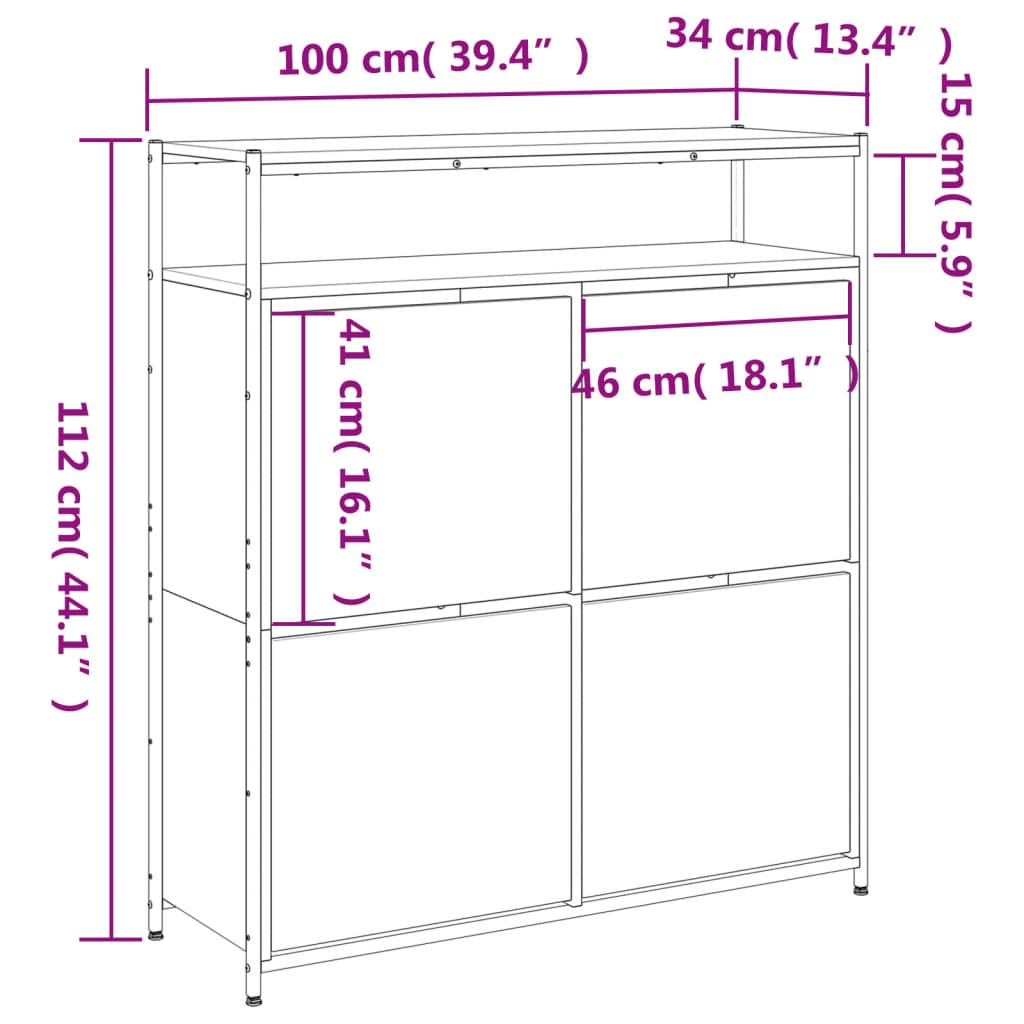 Ormarić za cipele s 4 ladice siva boja hrasta 100x34x112 cm