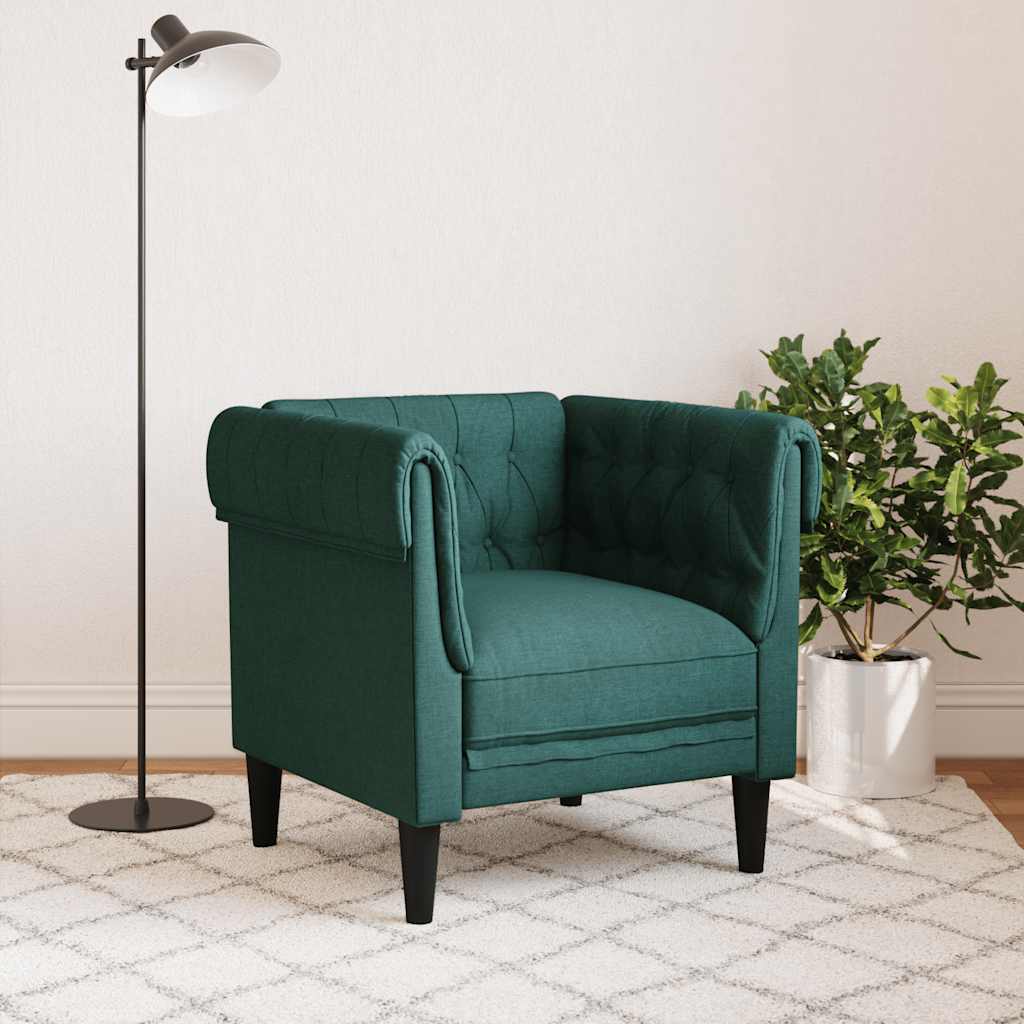 Fotelja Chesterfield tamnozelena od tkanine