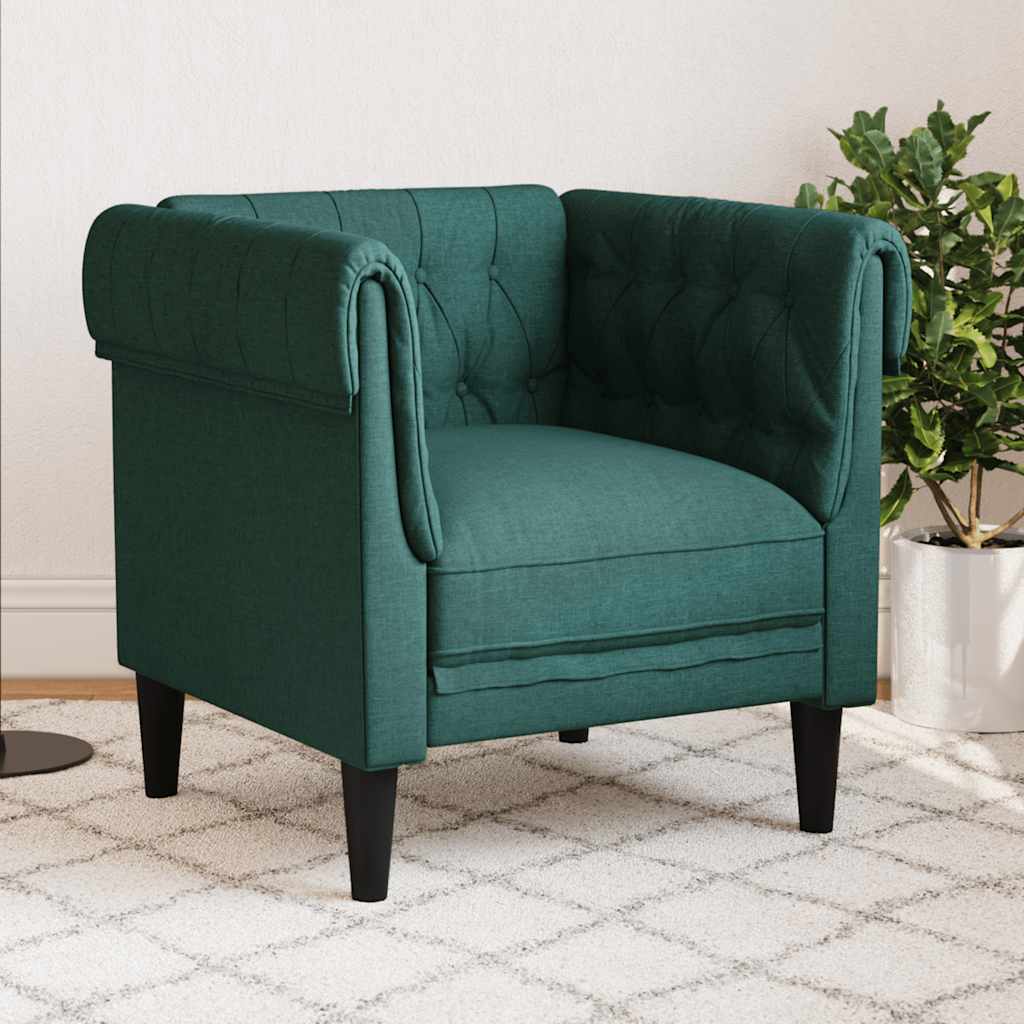 Fotelja Chesterfield tamnozelena od tkanine