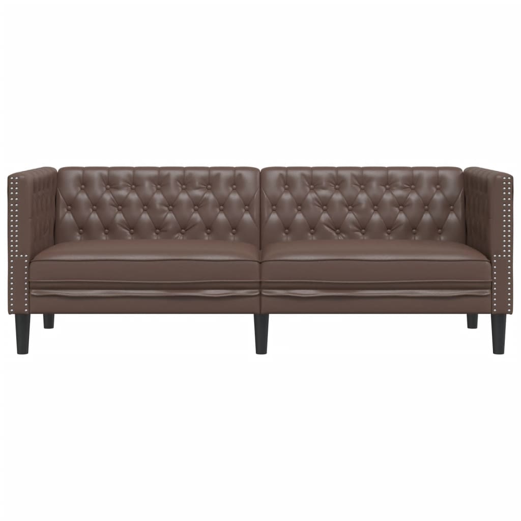 Chesterfield sofa za 3 osobe, smeđa, umjetna koža