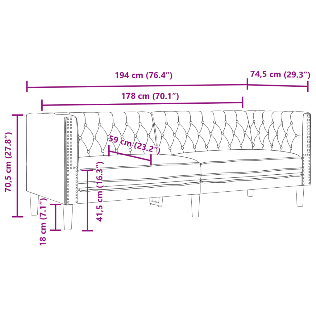 Chesterfield sofa za 3 osobe, smeđa, umjetna koža