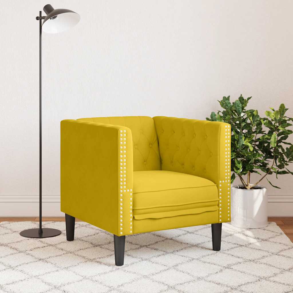 Chesterfield sofa fotelja žuti baršun