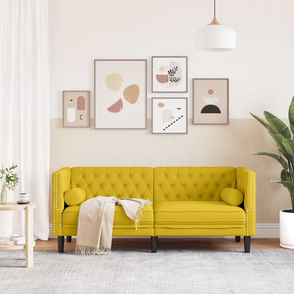 Chesterfield sofa s jastucima za 2 osobe, žuti baršun