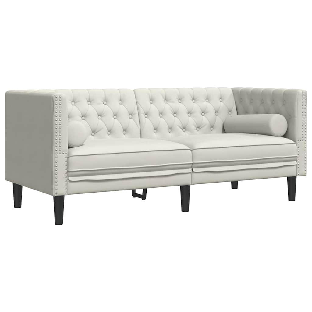 Chesterfield sofa s jastucima za 2 osobe, krem baršunasta