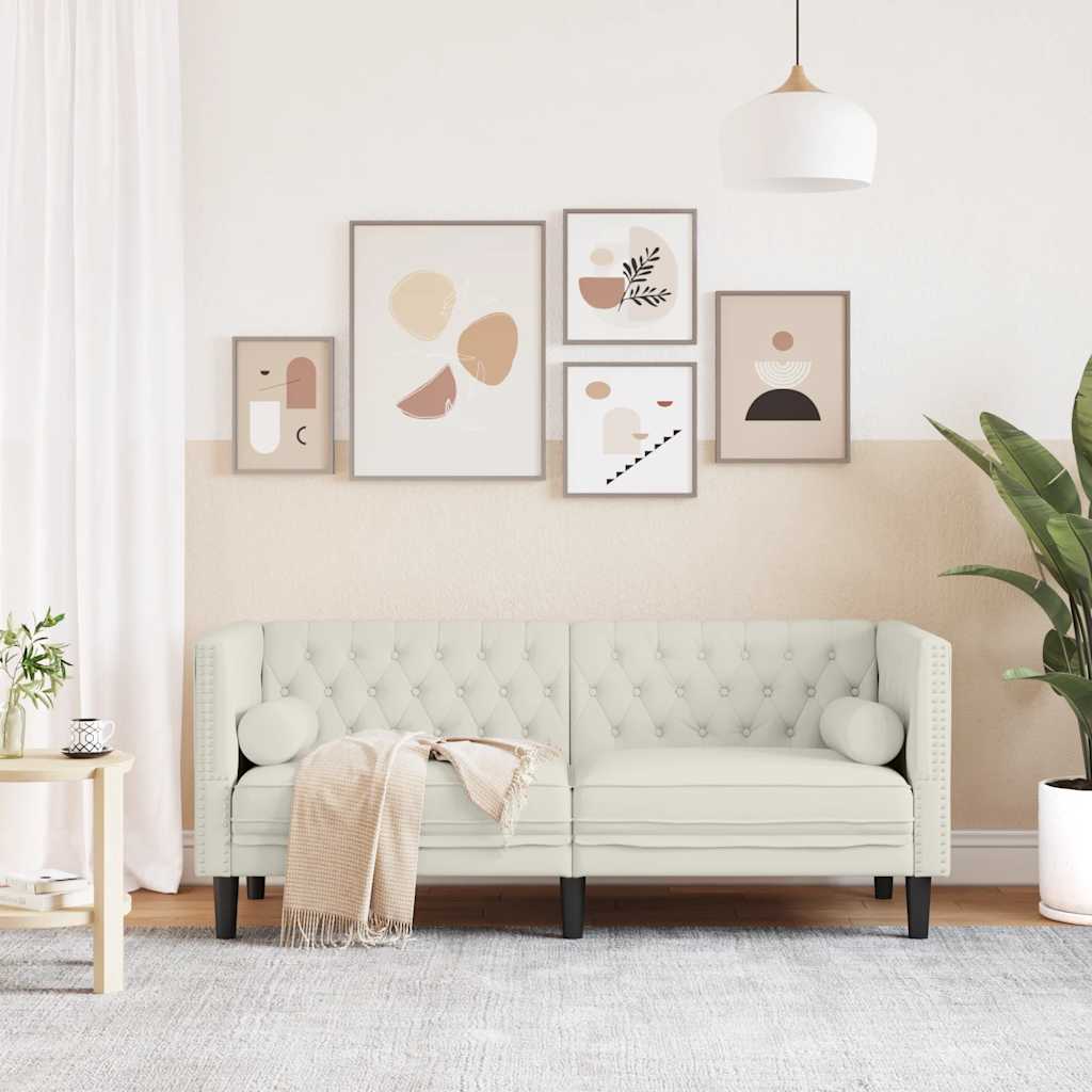 Chesterfield sofa s jastucima za 2 osobe, krem baršunasta