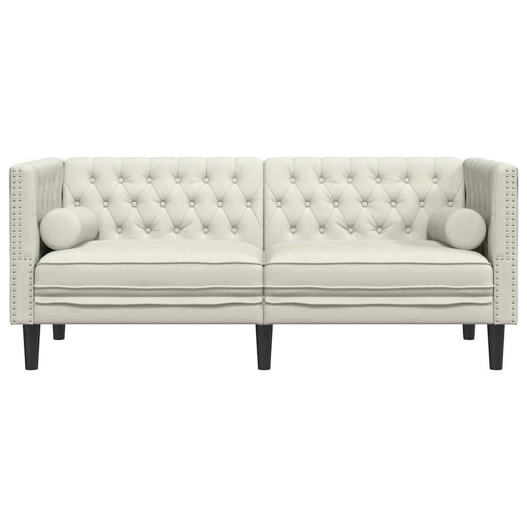 Chesterfield sofa s jastucima za 2 osobe, krem baršunasta