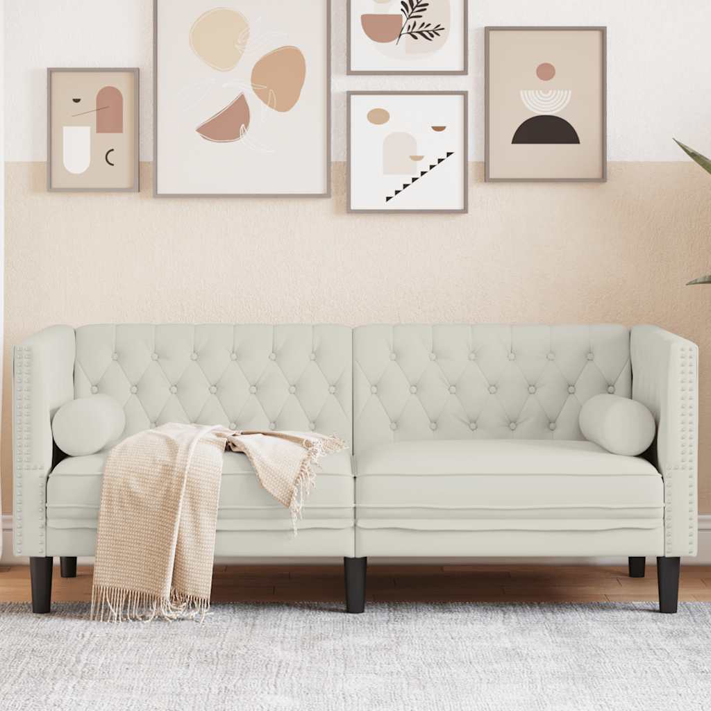 Chesterfield sofa s jastucima za 2 osobe, krem baršunasta