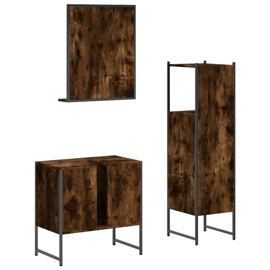 3-dijelni set kupaonskih ormarića boja dimljenog hrasta drveni