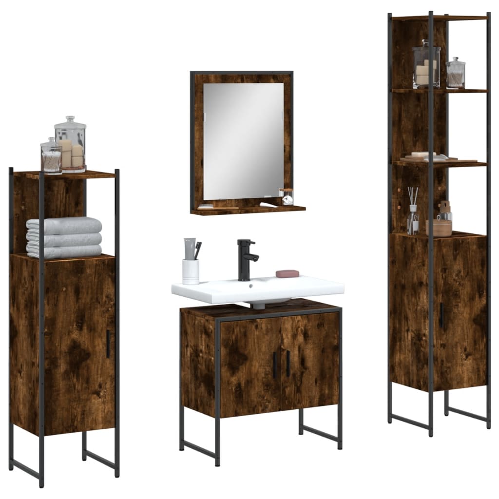 4-dijelni set kupaonskih ormarića boja dimljenog hrasta drveni