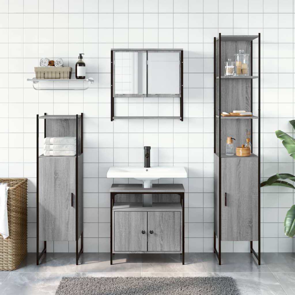 4-dijelni set kupaonskog namještaja siva boja hrasta drveni