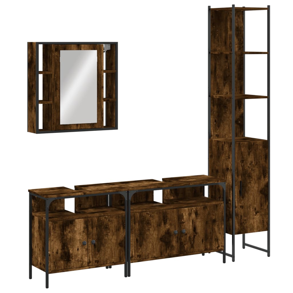 4-dijelni set kupaonskih ormarića boja dimljenog hrasta drveni