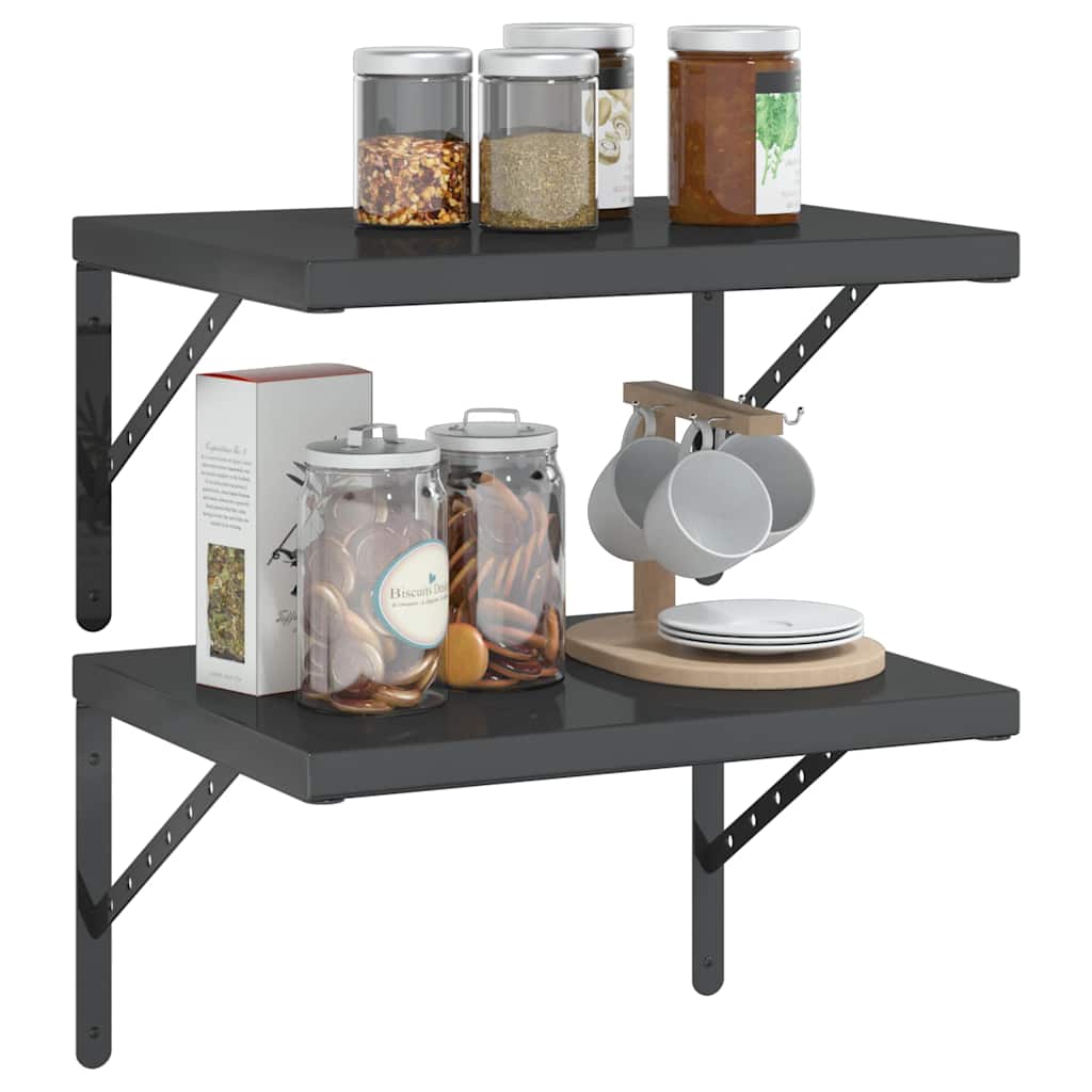 Zidne police 2 kom 50 x 40 cm crne nehrđajući čelik