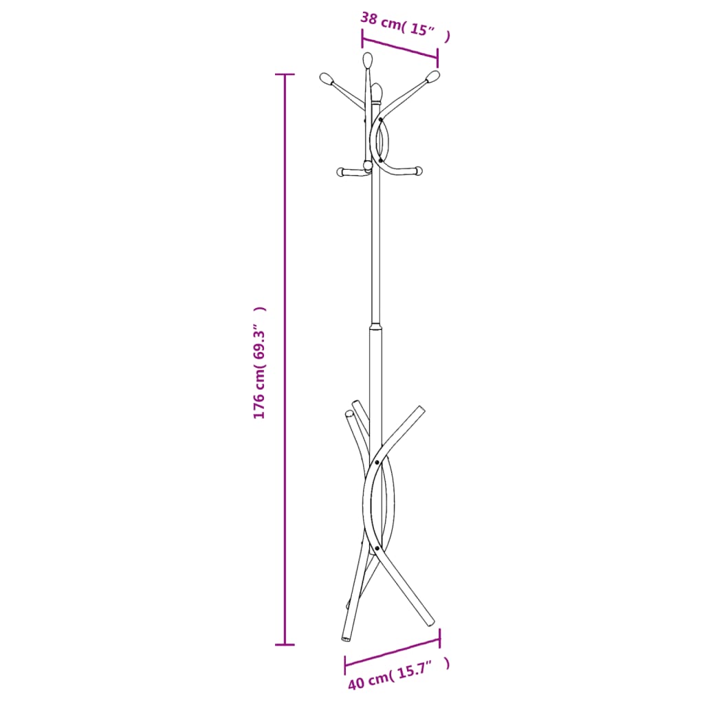 Stalak za kapute crni 176 cm od željeza obloženog prahom