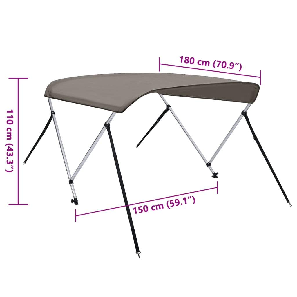 Tenda bimini s 2 luka sivi 180x150x110 cm