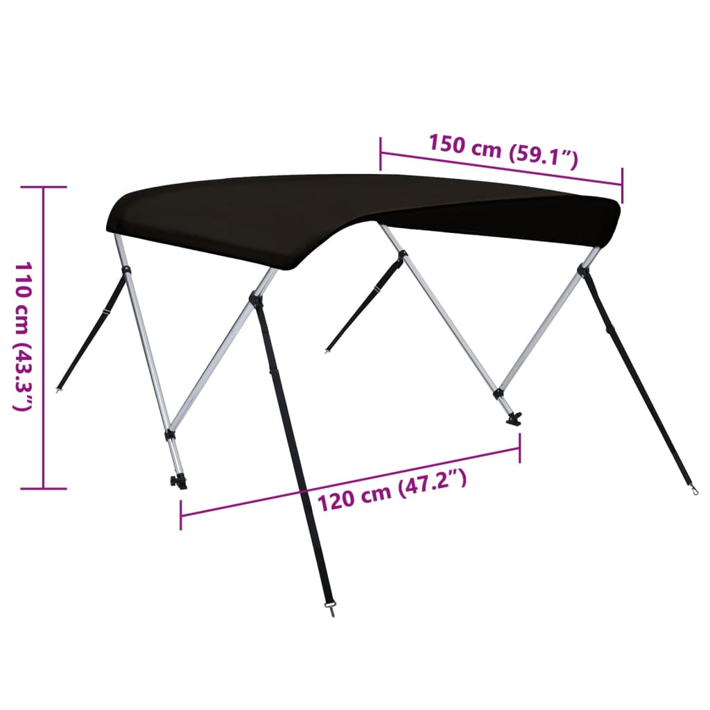 Tenda bimini s 2 luka crna 150x120x110 cm