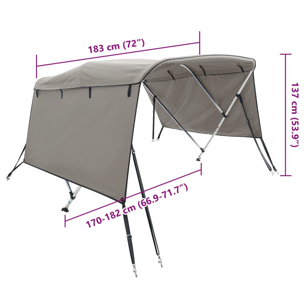 Tenda bimini s 3 luka i bočnim stijenkama 183x(170-182)x137 cm