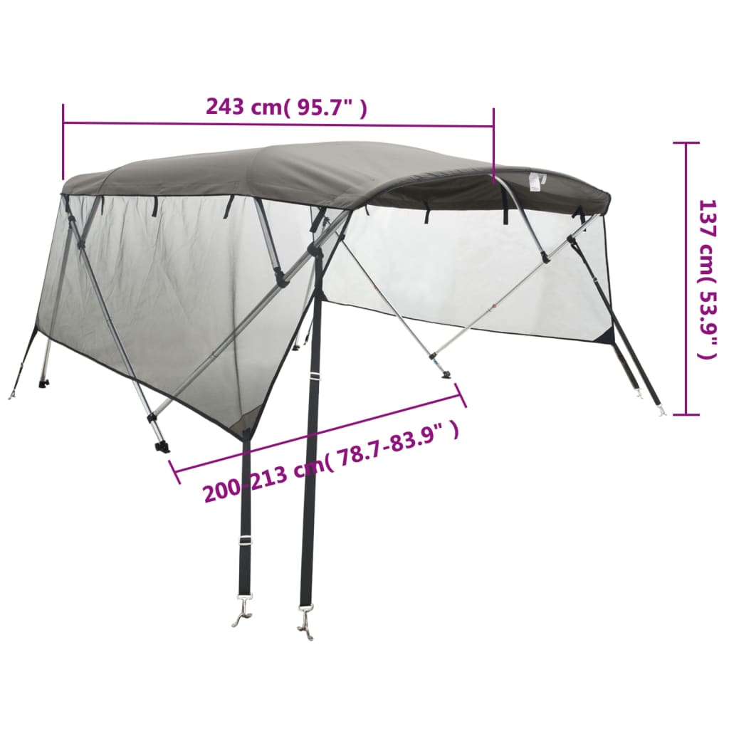 Tenda bimini s 4 luka i mrežastim zidovima 243x(200-213)x137 cm