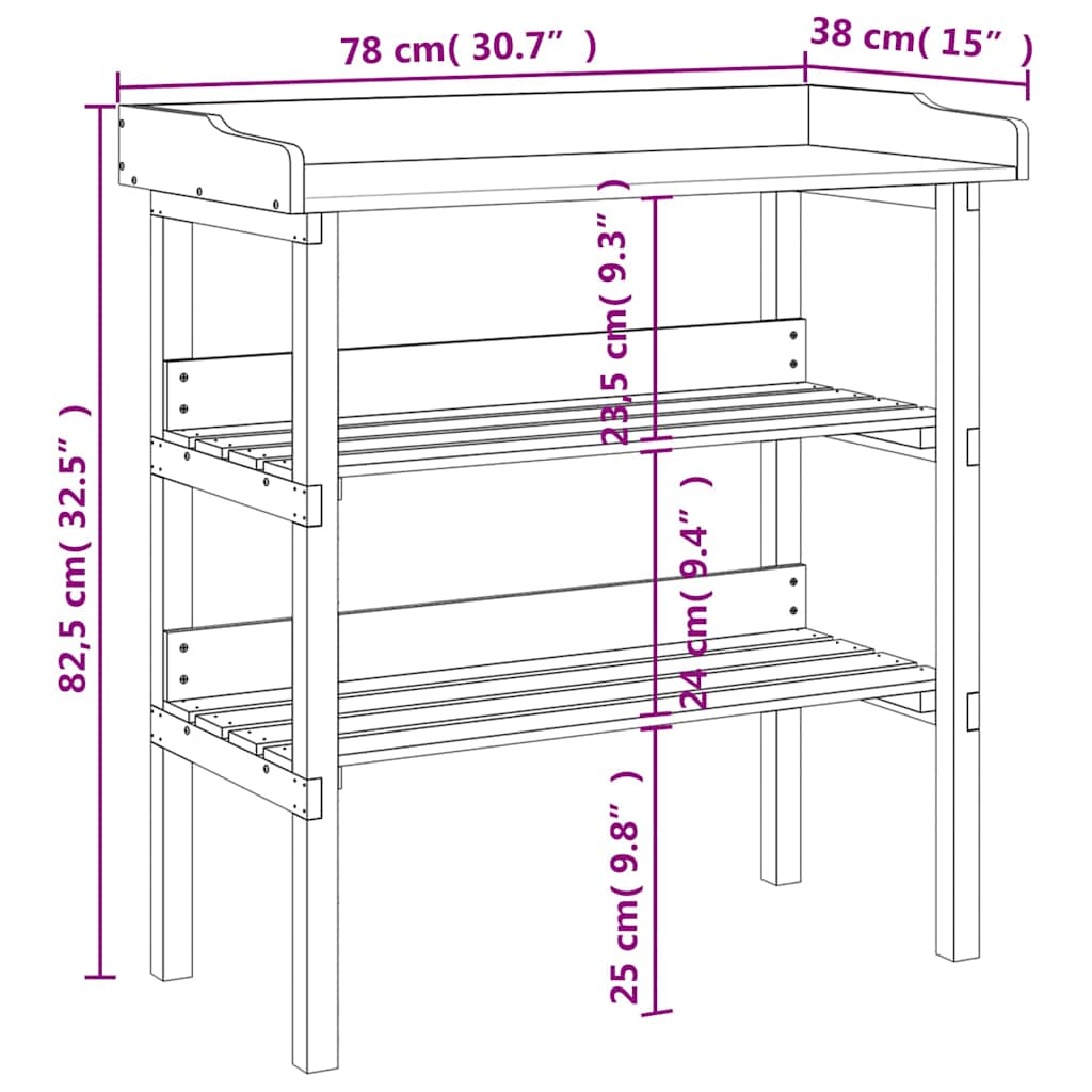Stol za biljke s policama sivi 78x38x82,5 cm masivna jelovina
