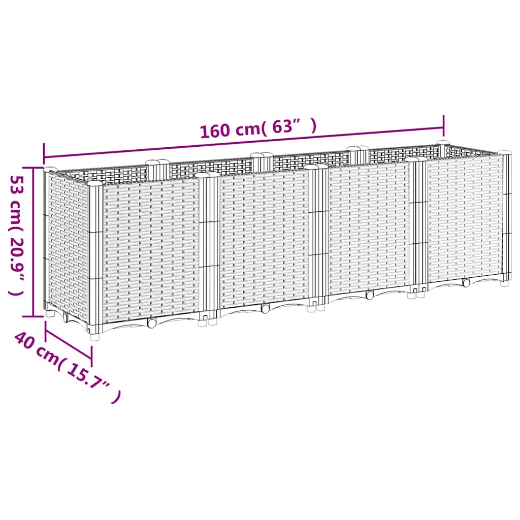 Vrtna sadilica plava siva 160 x 40 x 53 cm od PP-a