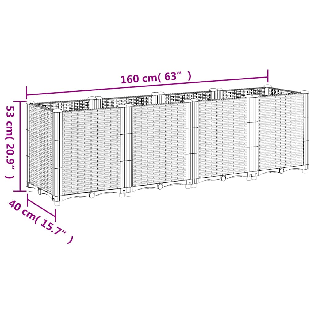 Vrtna sadilica svijetlosiva 160 x 40 x 53 cm od PP-a
