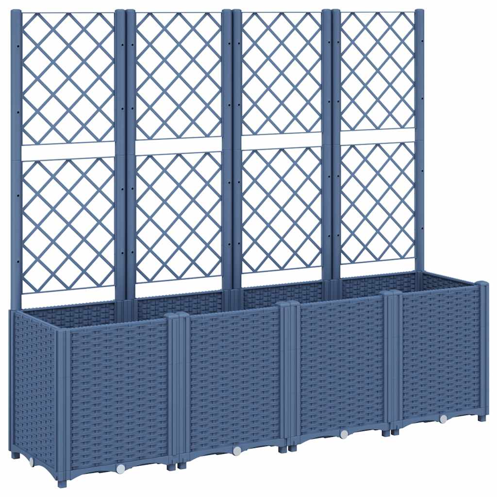 Vrtna sadilica s rešetkom plava siva 160 x 40 x 140 cm PP