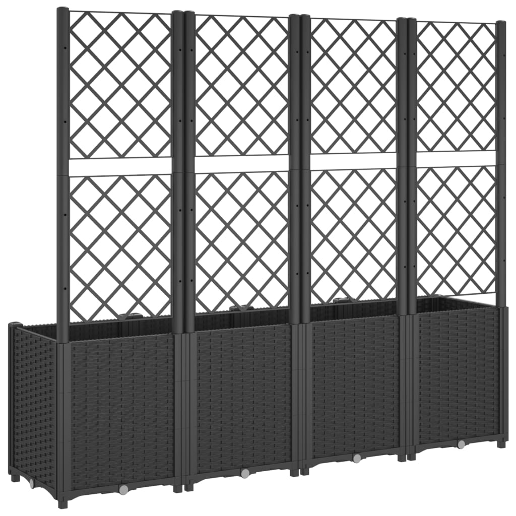 Vrtna sadilica s rešetkom crna 160 x 40 x 140 cm PP