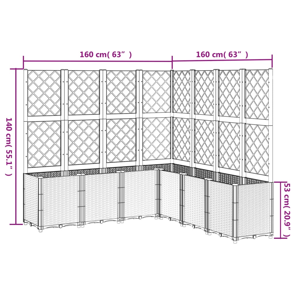 Vrtna sadilica s rešetkom crna 160 x 160 x 140 cm PP