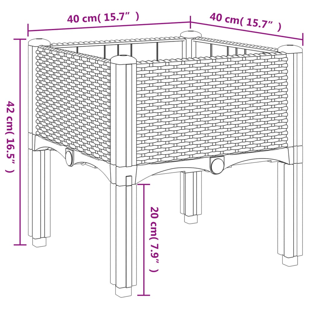 Vrtna sadilica s nogama svjetlosiva 40 x 40 x 42 cm PP