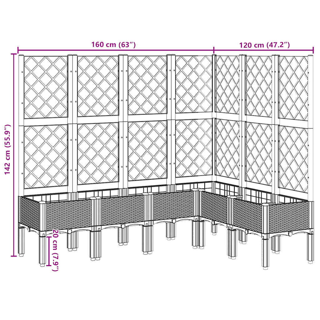 Vrtna sadilica s rešetkom svjetlosiva 160x120x142 cm PP