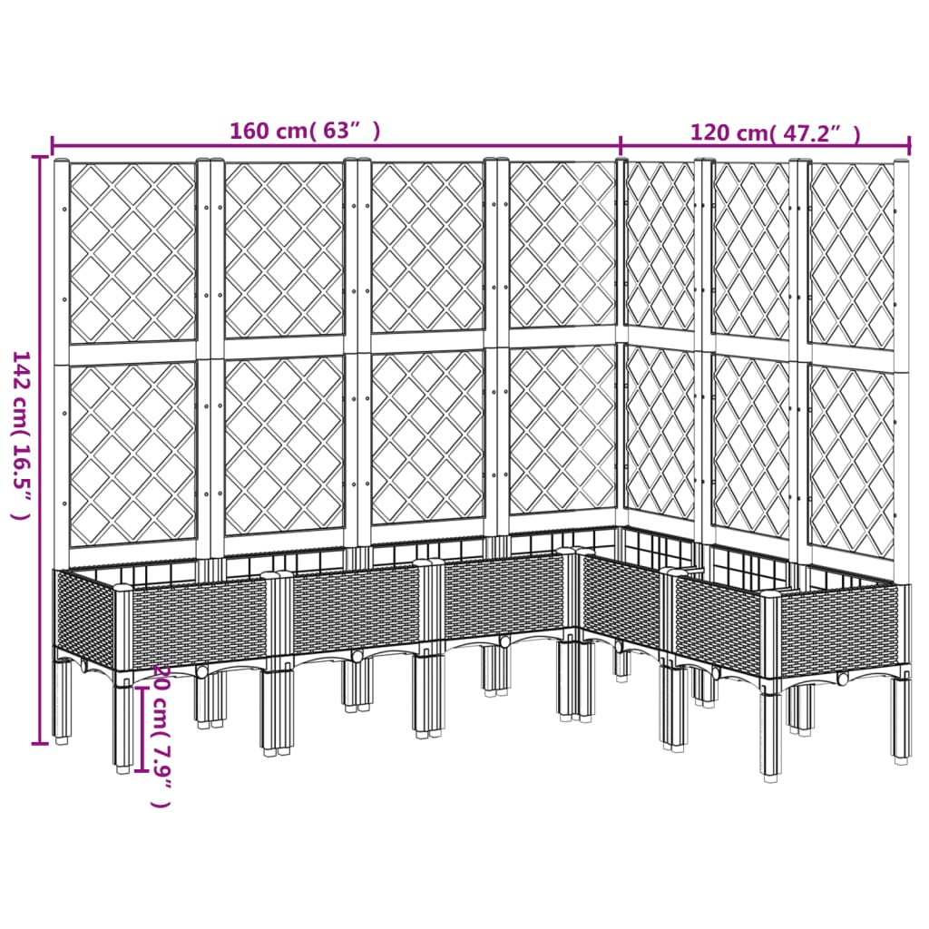 Vrtna sadilica s rešetkom crna 160 x 120 x 142 cm PP