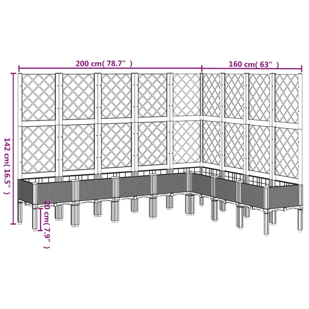 Vrtna sadilica s rešetkom bijela 200 x 160 x 140 cm PP