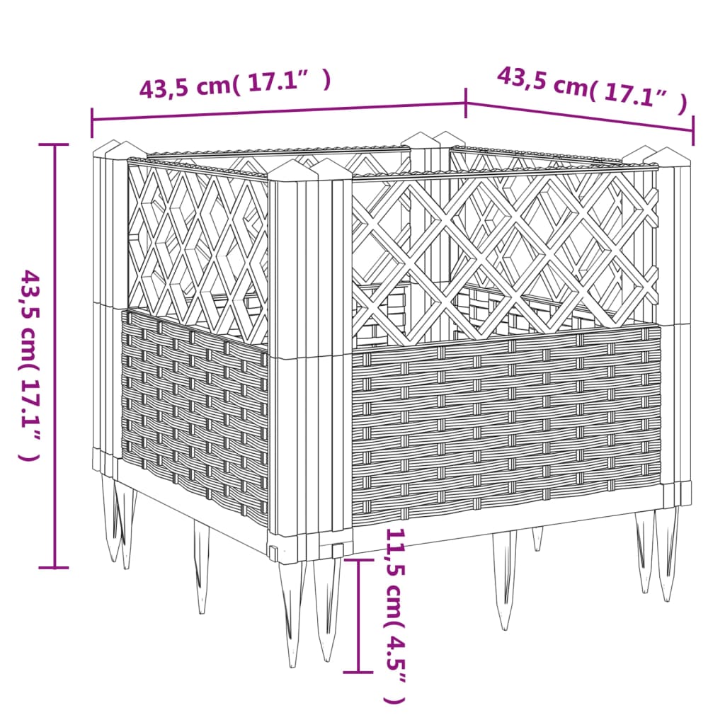 Vrtna sadilica s klinovima smeđa 43,5x43,5x43,5 cm PP
