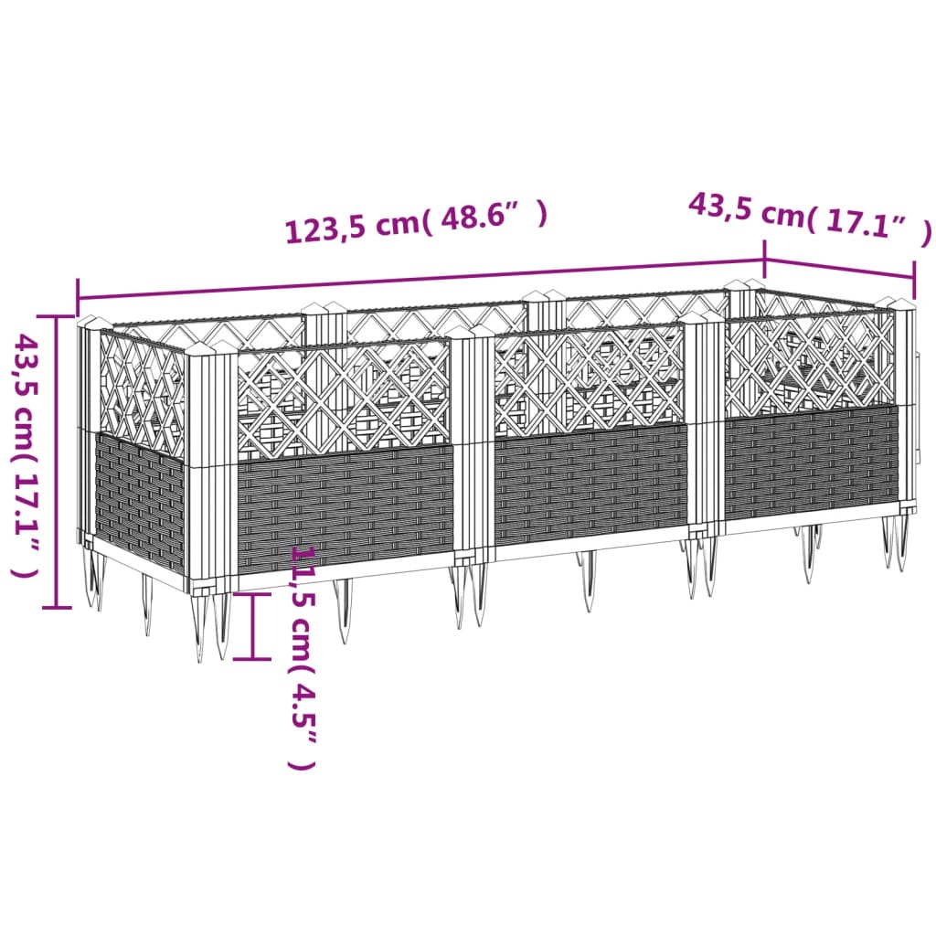 Vrtna sadilica s klinovima bijela 123,5x43,5x43,5 cm PP